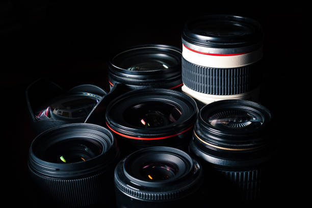 istock Set of different DSLR lenses on a dark background 1134832295