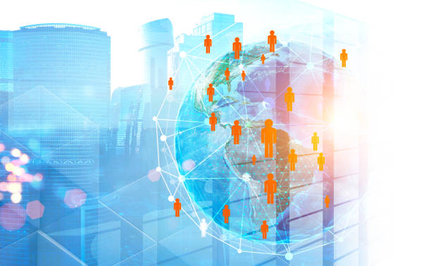 istock Global people network in city 1134836239