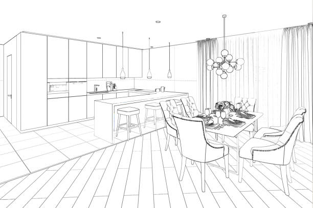 istock Sketch of modern dining room 1134839647