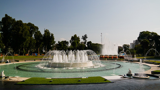 View to fountain in reservation park in Lima, Peru
