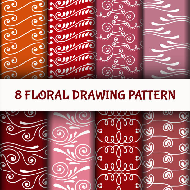 8 zestaw abstrakcyjny wzór grafiki linii - seamless brown floral pattern arabic style stock illustrations