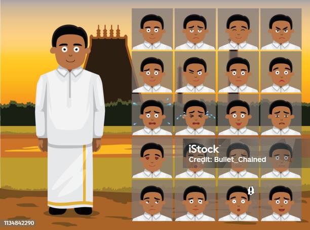 Indian Tamil Traditional Man Cartoon Emotion Faces Vector Illustration01  Stock Illustration - Download Image Now - iStock