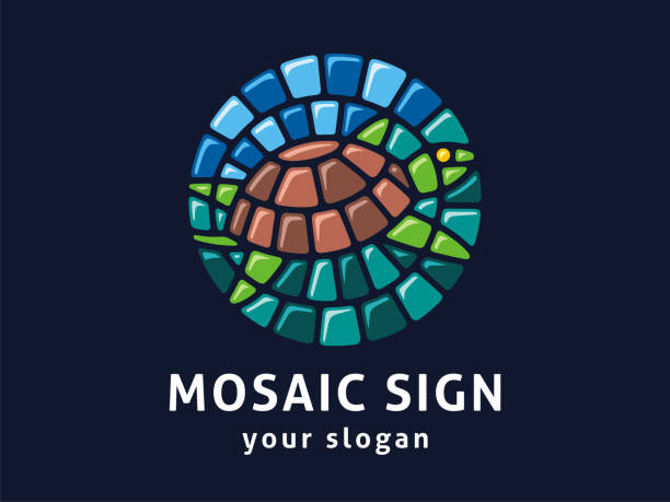 ilustrações de stock, clip art, desenhos animados e ícones de vector sign template. sign of the turtle in mosaic style. - shell sea souvenir island