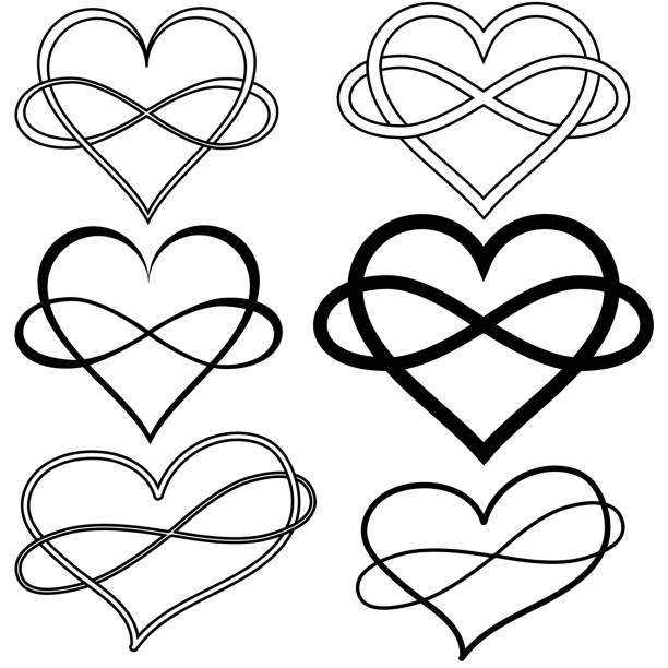 Set of hearts Image witheblack and  whitne headts for love illustration, web page decoration, print and commercial infinity heart stock illustrations