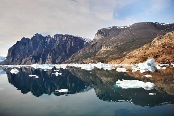 Photo of Drifting Icebergs near the coast of Greenland.