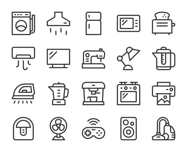 Household Appliances - Line Icons Household Appliances Line Icons Vector EPS File. electric stove burner stock illustrations