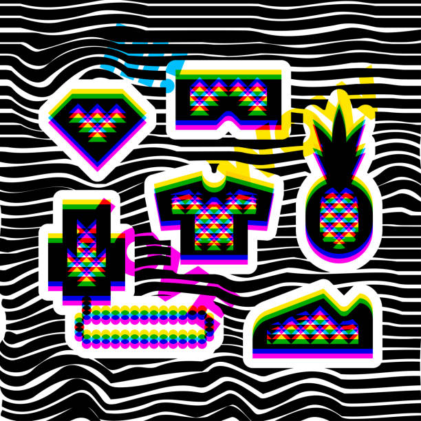 istock Glitch effect social network stickers in hip hop style. Contemporary geometric design elements 1134852303