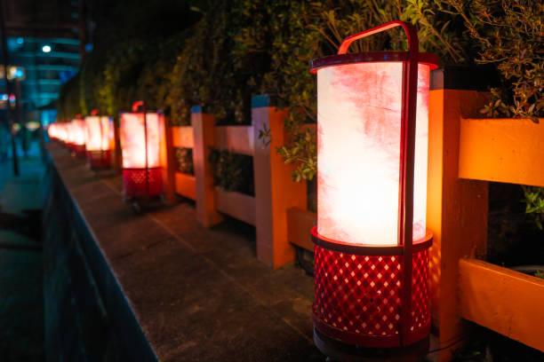istock Japanese lanterns on the stone wall. 1134862733