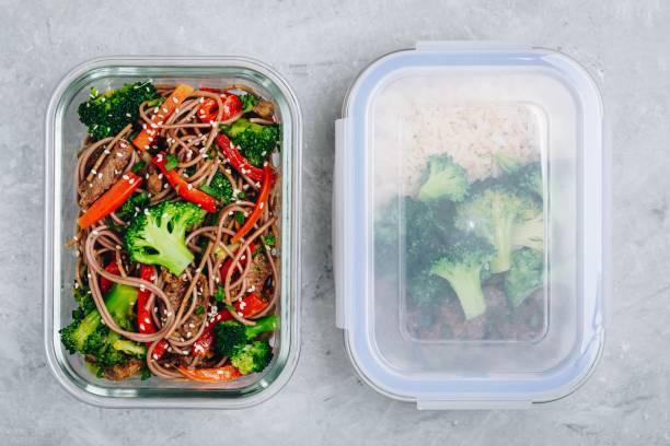 istock Beef broccoli noodles stir fry meal prep lunch box container 1134865903