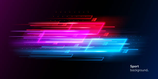 illustrazioni stock, clip art, cartoni animati e icone di tendenza di moderno sfondo o collage di sport al neon astratto - backgrounds speed abstract light