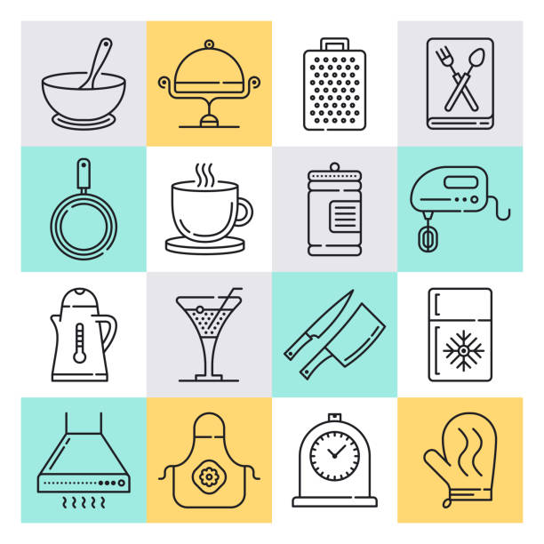 Improving Culinary Education Outline Style Vector Icon Set Modern improving culinary education outline style concept with symbols. Line vector icon sets for infographics and web designs. book dedication stock illustrations