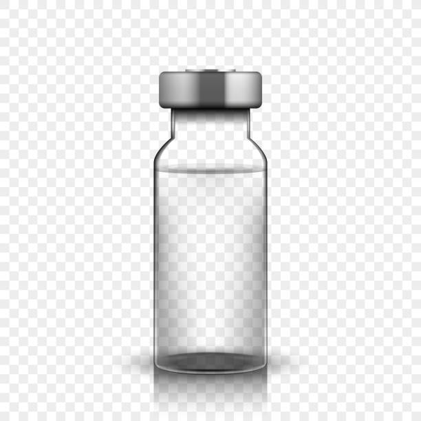 Transparent glass medical phial on plain background Vector illustration of medical ampoule template medicine vial stock illustrations