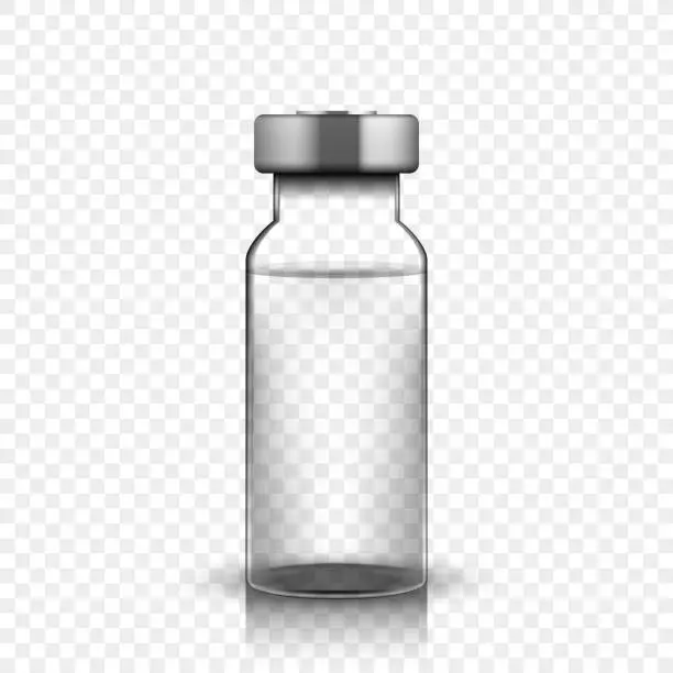 Vector illustration of Transparent glass medical phial on plain background