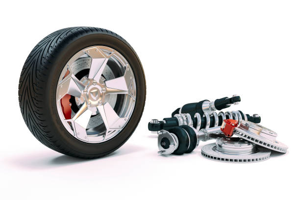 istock 3d tire and spare parts on white background 1134871298