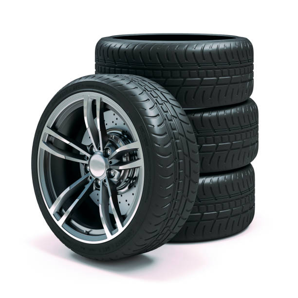 istock 3d tires and alloy wheels on white background 1134871386