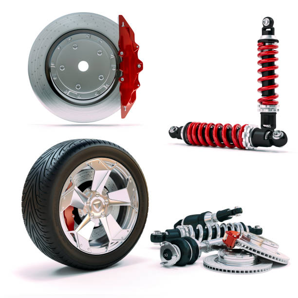 istock 3d brakes, shock absorber and wheel on white background 1134871401