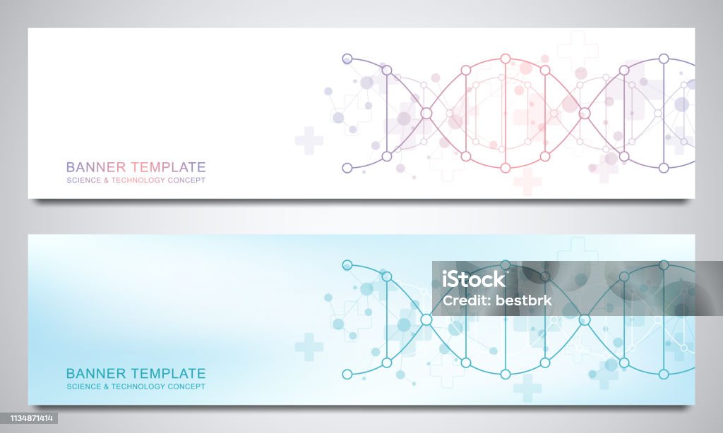Lab Header Design Banners And Headers For Site With Dna Strand And Molecular Structure ...