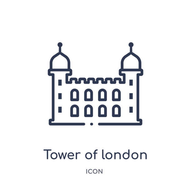 illustrations, cliparts, dessins animés et icônes de tour de londres icône de la collection de contour monuments. tour de ligne mince de l'icône de londres d'isolement sur le fond blanc. - tour-de-londres