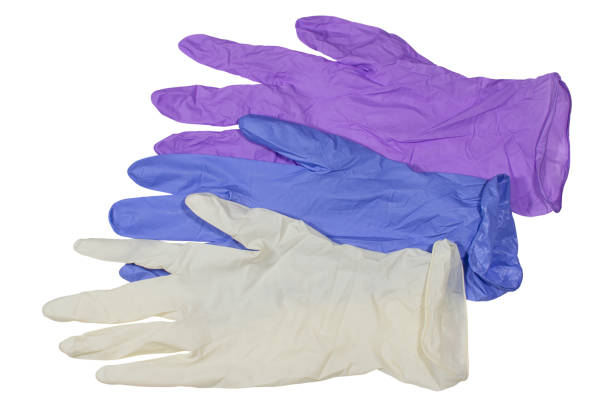 istock Multicolored medical latex gloves on white background 1134872877