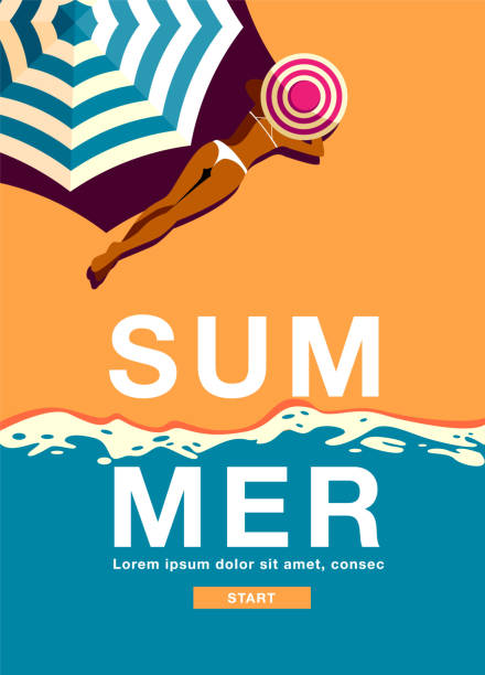 ilustraciones, imágenes clip art, dibujos animados e iconos de stock de vacaciones de verano, diseño de cartel, plantilla de banner, sol, tropical, vacaciones, ilustración vectorial. - sand beach summer backgrounds