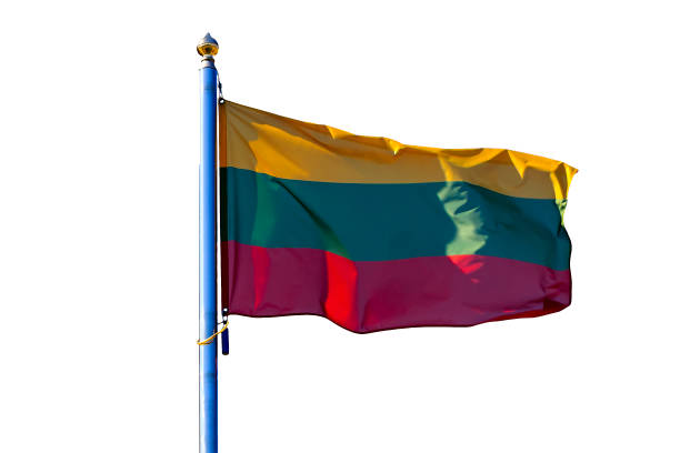 istock Lithuanian national flag waving on wind 1134880406