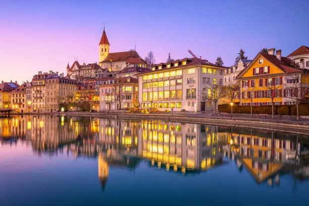 Thun township on Lake Thun Switzerland