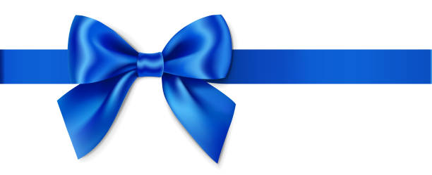 ilustraciones, imágenes clip art, dibujos animados e iconos de stock de arco azul decorativo con cinta horizontal aislada sobre fondo blanco para decoración de la página - blue bow