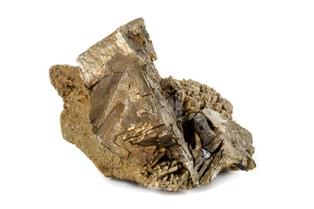 istock Macro mineral pyrite stone white background 1134894223