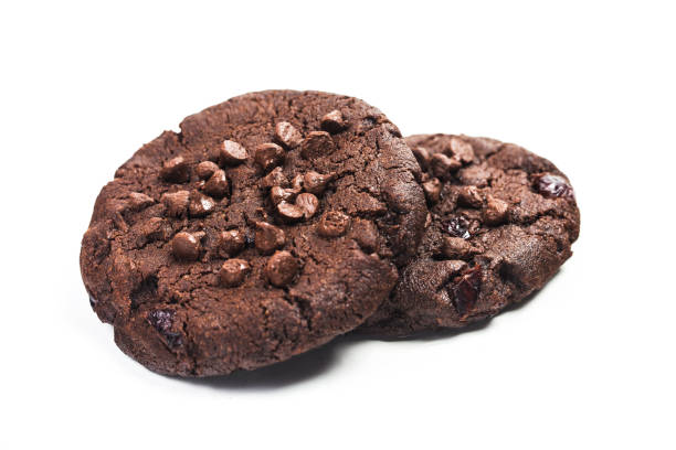 biscuits with chocolate isolated on white background - chocolate white chocolate chocolate chip white imagens e fotografias de stock