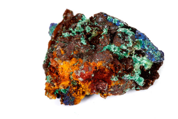 istock Macro mineral stone Malachite and Azurite against white background 1134898143