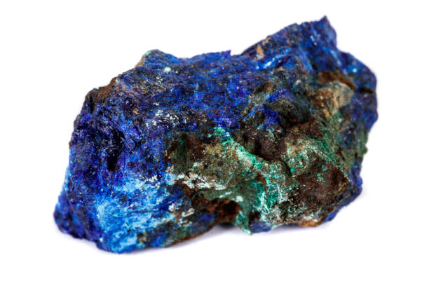 makro kamień mineralny malachit i azurite na białym tle - azurite zdjęcia i obrazy z banku zdjęć