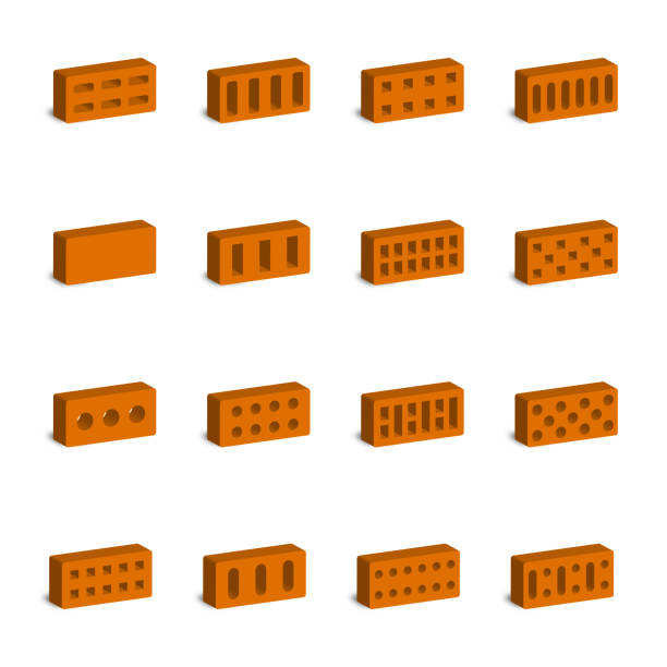 zestaw cegieł 3d, ilustracja wektorowa. - brick single object solid construction material stock illustrations