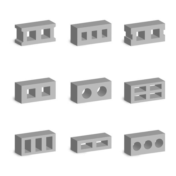 zestaw bloków żużlowych 3d, ilustracja wektorowa. - brick single object solid construction material stock illustrations
