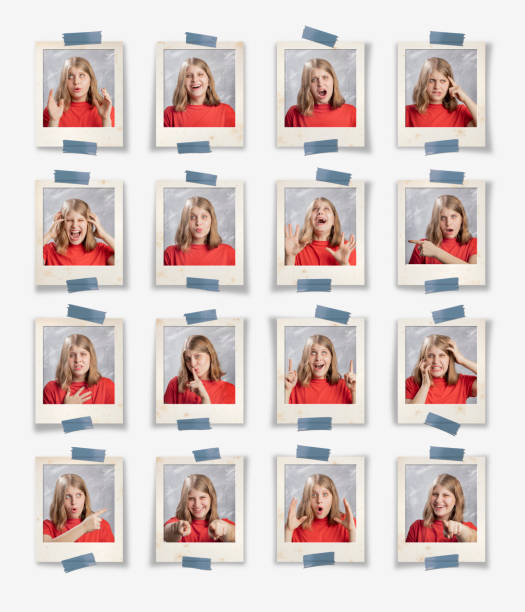 istock Blonde girl with different emotions and gestures portrait in studio 1134905325