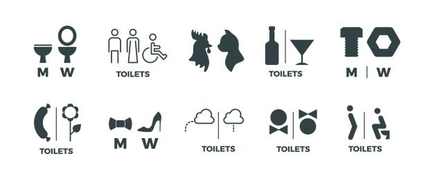 Toilet Signs He She Wc Door Symbols Man And Woman Bathroom Direction Signs  Vector Funny Icons Of Restroom Pictogram Stock Illustration - Download  Image Now - iStock