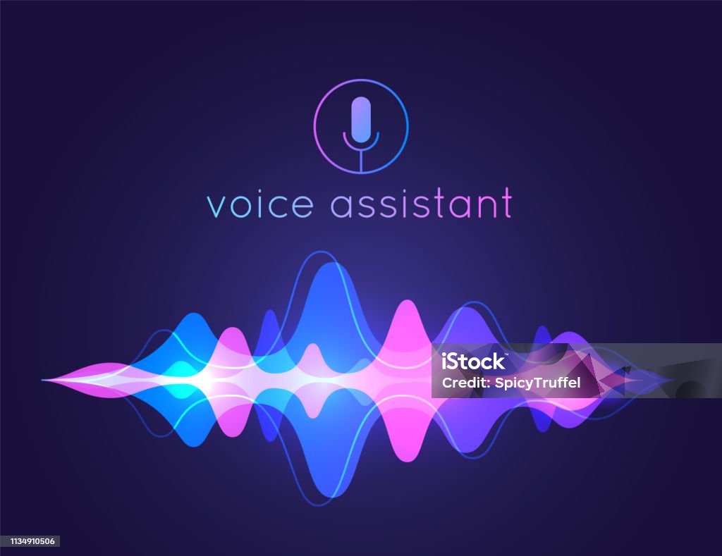 Voice assistant sound wave. Microphone voice control technology, voice and sound recognition. Vector AI assistant background Voice assistant sound wave. Microphone voice control technology, voice and sound recognition. Vector AI assistant voice background Voice stock vector