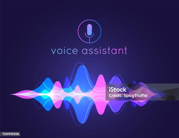 Voice Assistant Sound Wave Microphone Voice Control Technology Voice And Sound Recognition Vector Ai Assistant Background Stock Illustration - Download Image Now