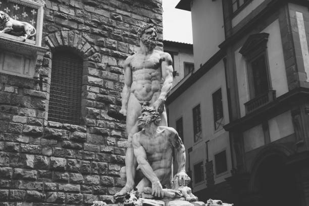 closeup view of marble sculpture hercules and cacus by bartolommeo bandinelli - cacus imagens e fotografias de stock