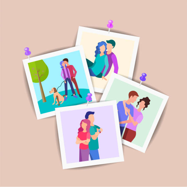 eine reihe von familienfotos, liebevolle paare, eine reihe von porträts von jugendlichen. - family album stock-grafiken, -clipart, -cartoons und -symbole