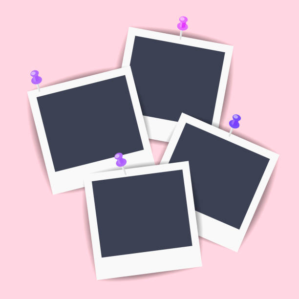 Photo snapshots pictures pinned to the wall Vector set of empty photo snapshots pictures pinned to the wall four people photos stock illustrations