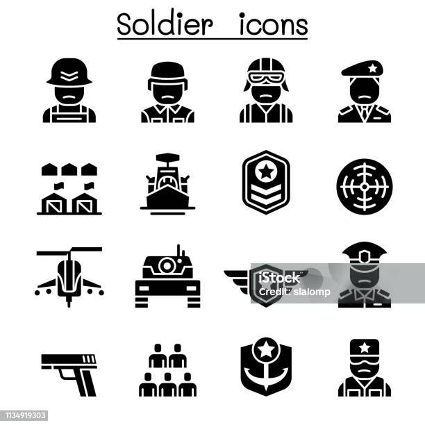 Soldier Military Icon Set Stock Illustration - Download Image Now - Armored Tank, Infographic, Logo