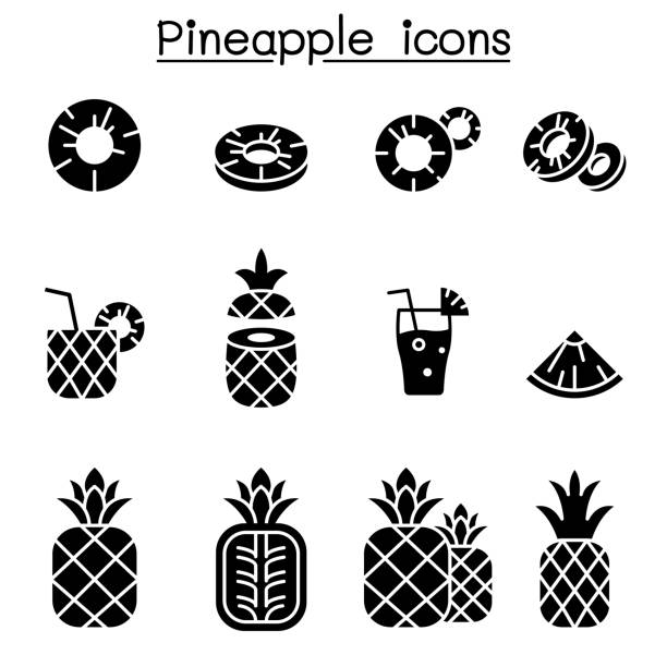 набор значков ананаса - infographic part of symbol cocktail stock illustrations
