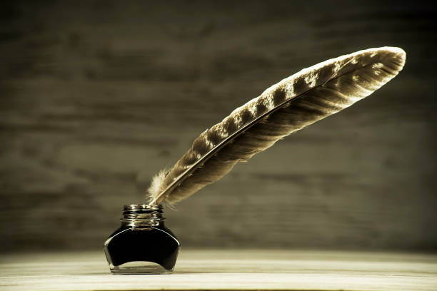 istock Writing concept, pen and inkwell on a dark background 1134921056