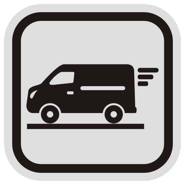 ilustrações de stock, clip art, desenhos animados e ícones de black van, gray and black frame, vector icon - truck moving van white backgrounds