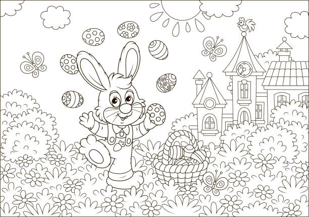illustrazioni stock, clip art, cartoni animati e icone di tendenza di giocoliere coniglietto pasquale - easter bunny easter grass sunlight