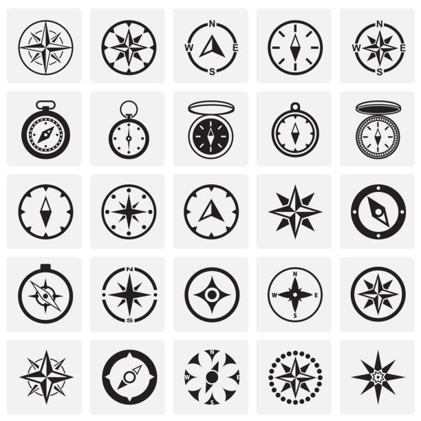 Compass icons set on squares background for graphic and web design. Simple vector sign. Internet concept symbol for website button or mobile app. Compass icons set on squares background for graphic and web design. Simple vector sign. Internet concept symbol for website button or mobile app compasses stock illustrations
