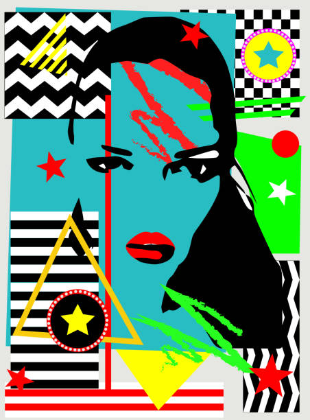 istock Pop art geometric abstract background with a girl silhouette 1134928084