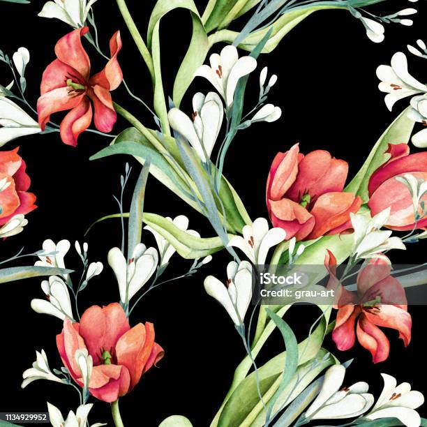 Spring Flowers Seamless Pattern Stock Illustration - Download Image Now - Abstract, Art, Art And Craft