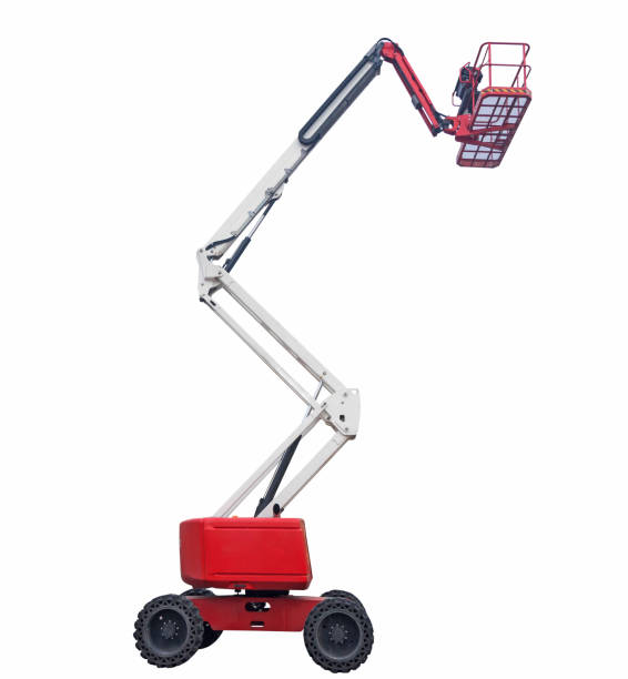 istock Industrial machine with a lift elevator and a gondola carrycot for working people, on a white background 1134931355