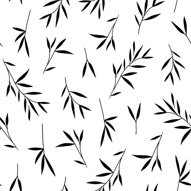Seamless pretty black bamboo leaves pattern. Vector. Illustration. White background. Seamless pretty black bamboo leaves pattern. Vector. Illustration. White background. bamboo leaf stock illustrations